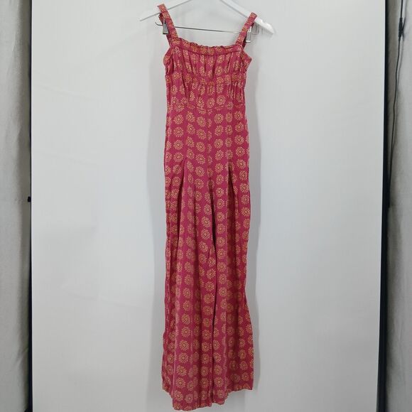 Ecote Pants - Ecote Wide Leg Jumpsuit Womens XS Pink Floral Hippie Boho Festival Aesthetic